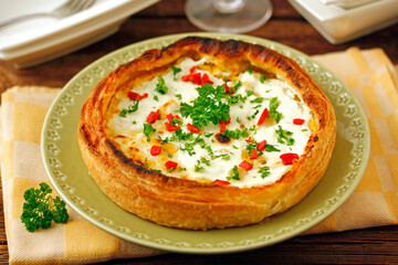 Quiche with monkfish and scallops.