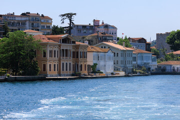 Cityscape View from the water to buildings in the city of Istanbul in public places