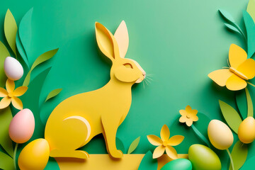 Happy easter web template paper cut.