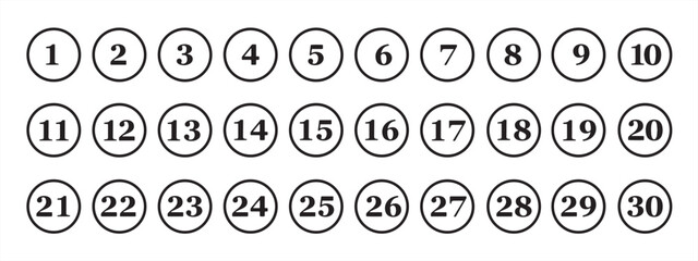 Bullet Points icon set in line style, Simple round numbers in flat style, Number bullet pointer icon for apps, UI, and website, vector illustration