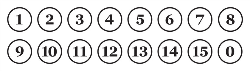 Bullet Points icon set in line style, Simple round numbers in flat style, Number bullet pointer icon for apps, UI, and website, vector illustration