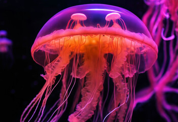 typically Close-up tank Jellyfish marine body light transparent Medusa free-swimming bell- Jellyfish coelenterate neon that fish jellylike saucer-shaped