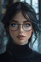 Fototapeta premium Portrait of a Woman with Blue Eyes and Glasses