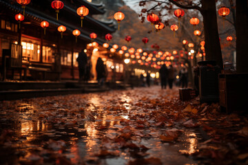 Street of a Chinese city illuminated by lanterns in the evening. chinese new year, celebration...