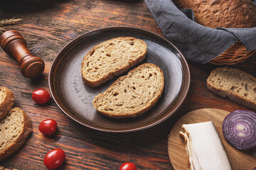 Slices of rustic sourdough bread - 758791636