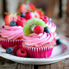 delicate summer berry cupcakes with kiwi