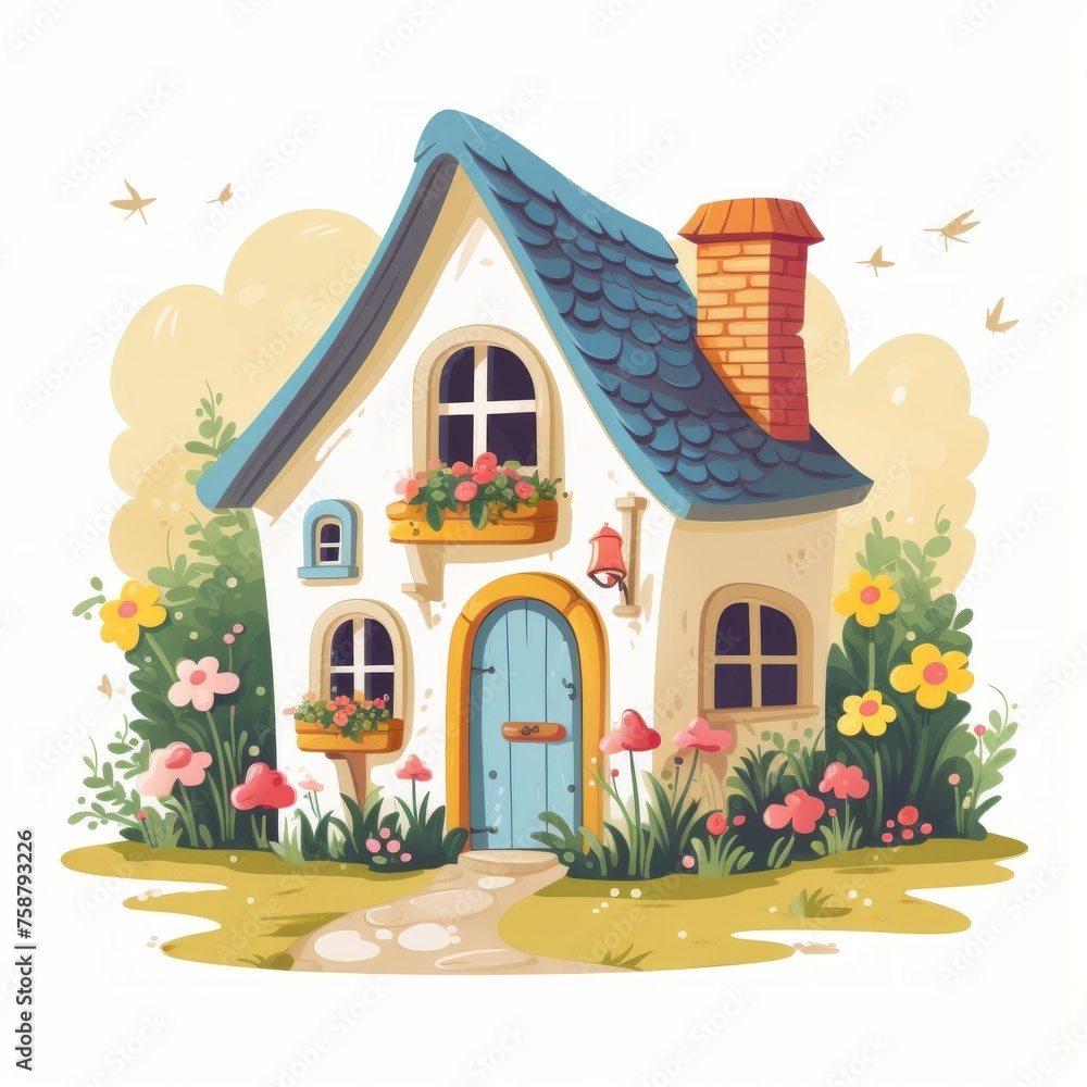 Poster generative ai a delightful miniature house with vibrant shutters and a well-kept garden path.