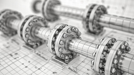Engineers Blueprint and Technical Drawing, Conceptual Design and Planning in Industrial and Construction Projects