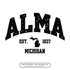 Alma text effect vector. Editable college t-shirt design printable text effect vector