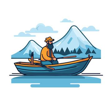 Fisherman on boat icon image vector illustration 