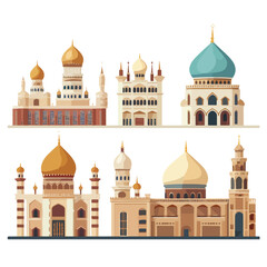 Fototapeta na wymiar Five muslim buildings flat vector illustration 
