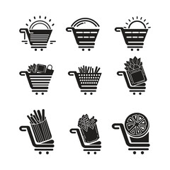 Shopping cart icon. Set of outline shopping icons. Creative trolley icon illustration.