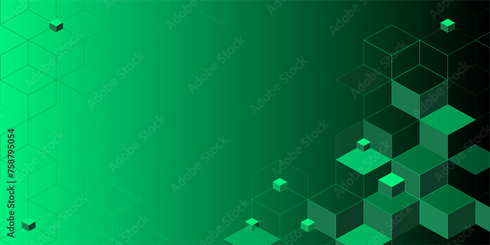 Poster green gradient background with cubic elements for web design and presentations focused on technologi