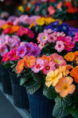 Flowers such as primroses and petunias reflect the beauty of nature in different shades.