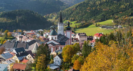 Fototapeta na wymiar Blick über Mariazell, Steiermark, Österreich