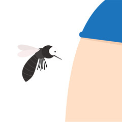 Mosquito cartoon. mosquito vector on white background. Mosquito on skin body.
