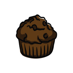 Vector hand drawn illustration of chocolate muffin. Isolated image on a white background.