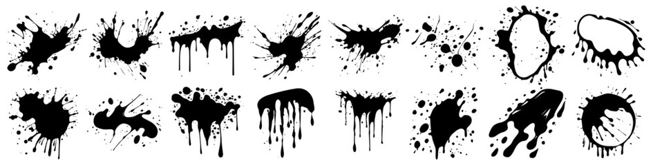 abstract graffiti paint patterns in grunge style, black vector graphic