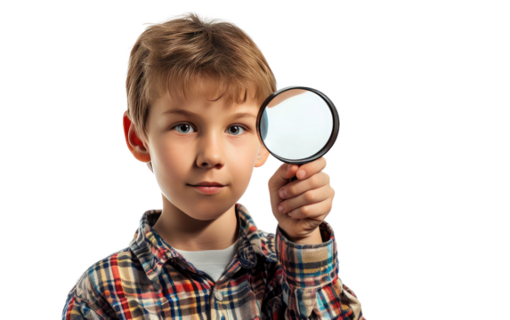 Child with Magnifying Glass isolated on transparent Background