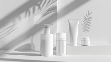 skin care product and props in the frame. A table or podium, flowers or plants, and mist or steam to add interest and balance to the scene while keeping the focus on the products. - obrazy, fototapety, plakaty