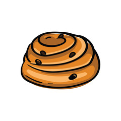 Bun with raisins. Bright vector hand drawn illustration isolated on white background.