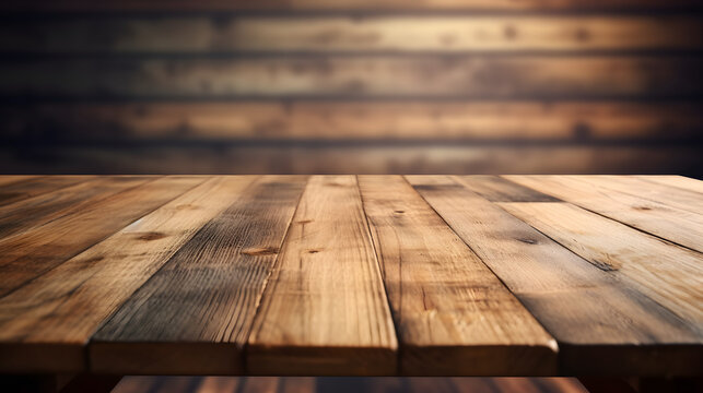 Empty wooden table in front of background