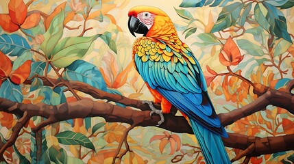 "Radiant Plumage, Dazzling Gaze: The Enchanting Beauty of a Parrot, Its Vivid Feathers Complementing Eyes Alive with a Kaleidoscope of Colours, a Portrait of Nature's Exquisite Artistry."






