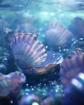 Ocean landscape, dancing seashells