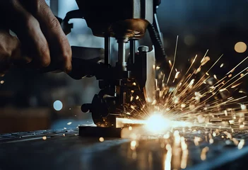 Foto op Plexiglas sawing metal saw spark blade engineering circle circular construction welding cut diamond die disc drill electric equipment factory flash grated grinder hand industrial industry iron light © mohamedwafi
