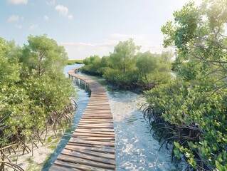 Fototapeta na wymiar Sustainable Nature Reserve - Mangrove Preservation - Eco-friendly Environment - Generate visuals of a sustainable nature reserve, highlighting the mangrove forest and coastal landscape where