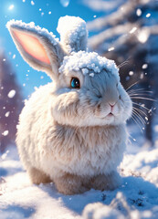 white rabbit in the snow