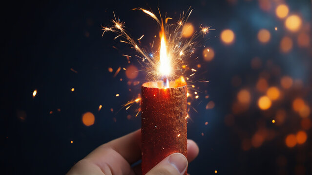 Burning cracker in hand