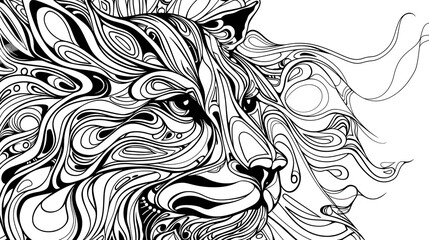Abstract lion coloring page on white background
