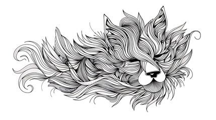 Abstract lion coloring page on white background