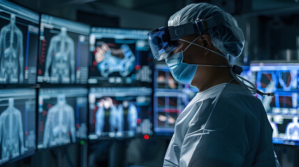 Medical AI technology: Doctors use VR glasses to detect disease. - obrazy, fototapety, plakaty