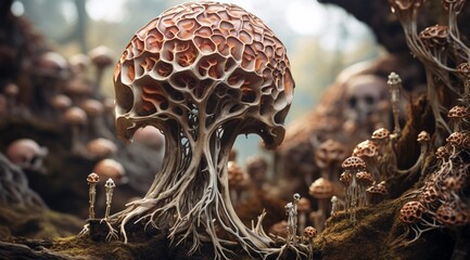 a mushroom shaped plant with roots - obrazy, fototapety, plakaty