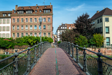 Pedestrian footbridge on Ill river in Strasbourg, France - 758800490
