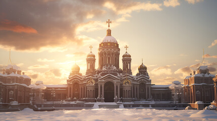 Cathedral of Christ the Saviors at twilight time in Moscow, Christ in winter at sunset in Russia - obrazy, fototapety, plakaty