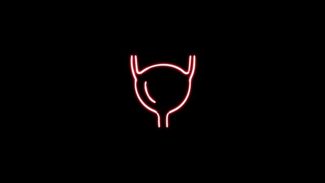 Futuristic glowing low polygonal human bladder medical science concept animation. Neon glowing bladder animation. Part of human urinary system on the black background.