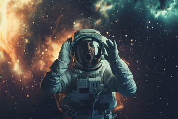adult man wearing an astronaut suit - obrazy, fototapety, plakaty