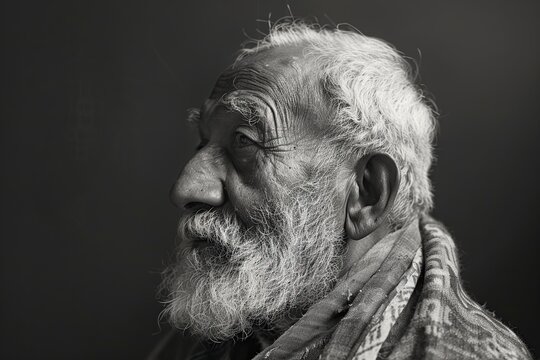 old indian man marked by life wrinkles and gray hair