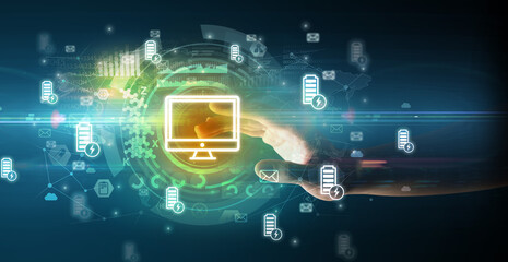 touching with soft gesture multimedia screen with future technology concept