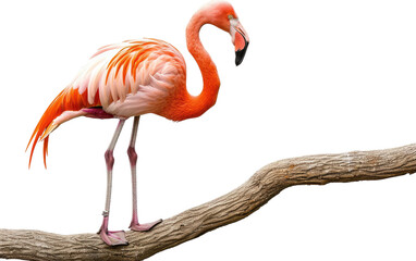 Branch-perched Flamingo isolated on transparent Background