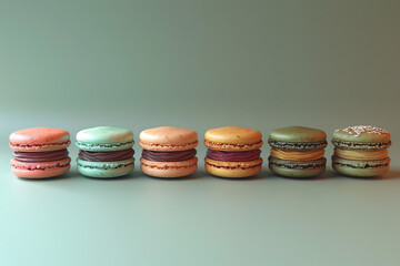Colorful of sweet French macaroons on pastel color background