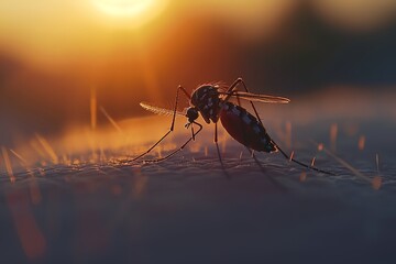 Mosquito close-up macro, dangerous parasite insect - obrazy, fototapety, plakaty