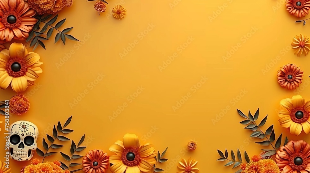 Poster skeleton face painting on day of the dead background with space for text customization
