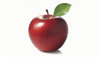 Ripe juicy red apple with green leaf isolated on white background. Healthy food photography concept