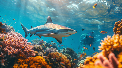 great white shark near the reefs