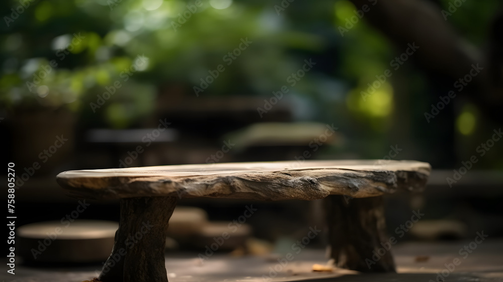 Aufkleber empty wooden table in front of blur tree branch background