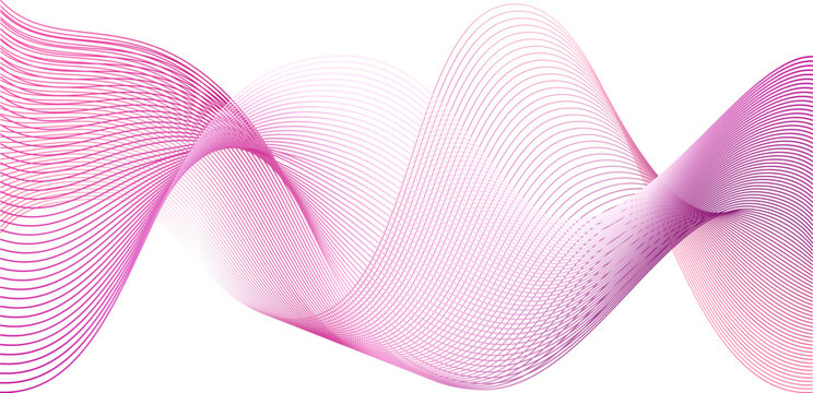 Dotted pink magenta wind waves. Abstract curved line vector background. Breast cancer tech wallpaper. Curved purple swirls and lattice liquid flow. Audio signal frequency.